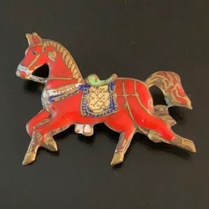 Vintage Enamel Horse Brooch Siam Equestrian Jewelry